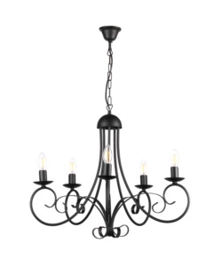 LAMPADARIO "POMPEI" 5 LUCI IN METALLO NERO, E14